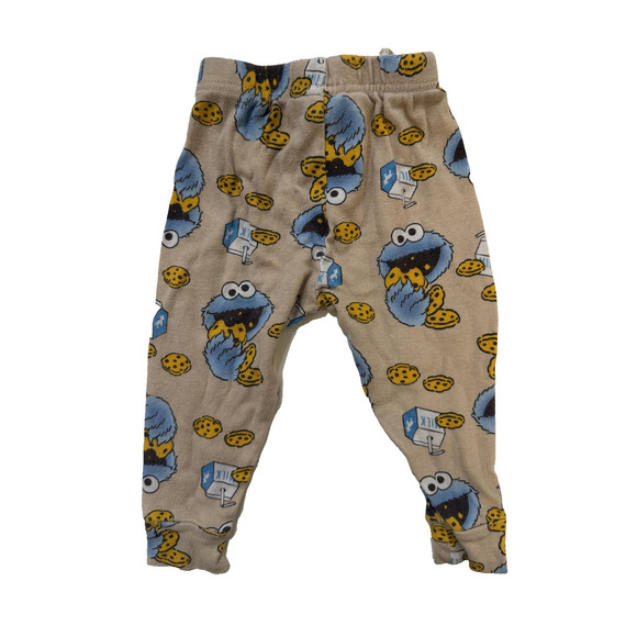 Sesame Street Cookie Monster Pants Boys 18M Beige Blue Milk Cookie Print Pajamas - Picture 5 of 5